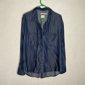 Jachs Girlfriend Long Sleeve Roll Tab Button Hidden Shirt Top Dark Blue Size 2XL